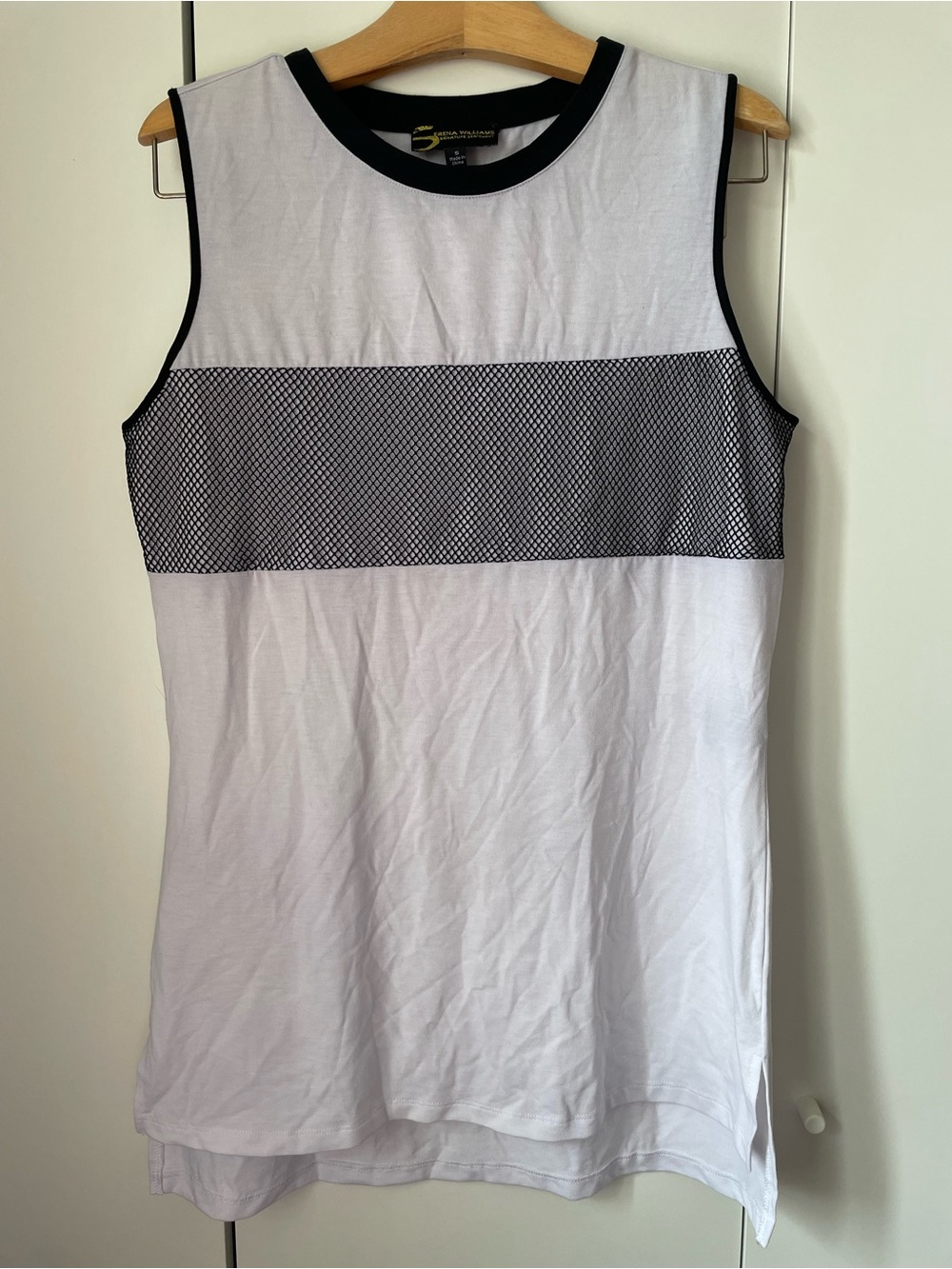 White & Black Sleeveless Mesh-Trim Tank Top